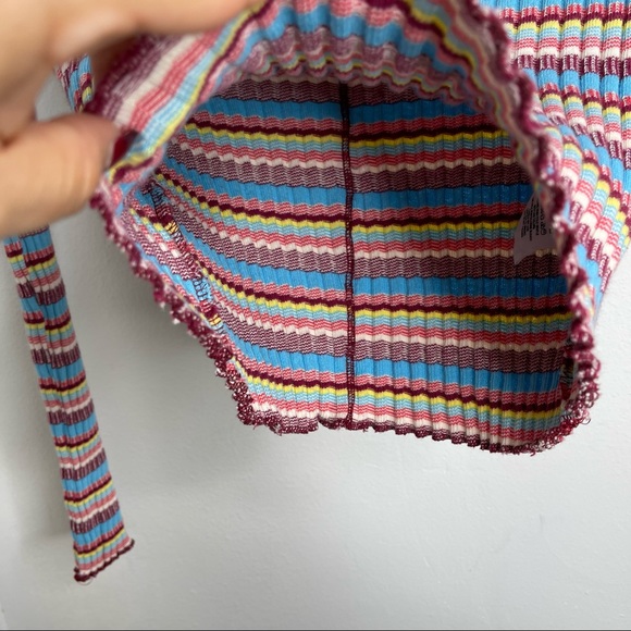 Free People Retro Mirror Blue Striped Mock Neck Ribbed Long Sleeve Crop Top Sz S - Picture 12 of 16